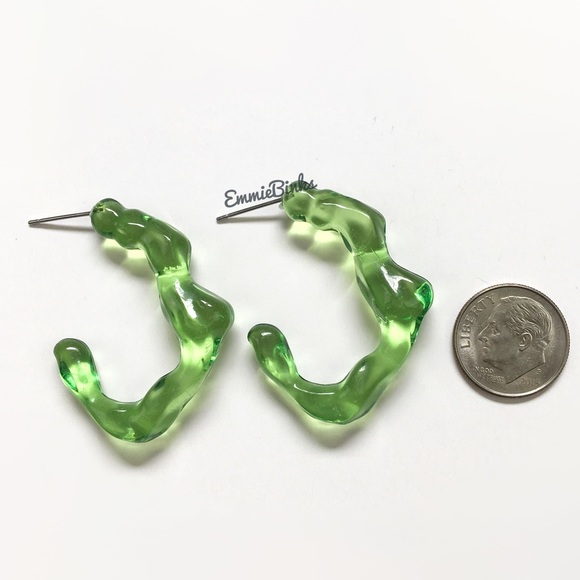 ✨3for$38 Set of 3 Transparent Green Hoop Earrings / Reversible Earring Jackets - Picture 4 of 14